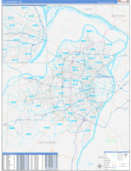 St. Louis County, MO Wall Map Color Cast Style
